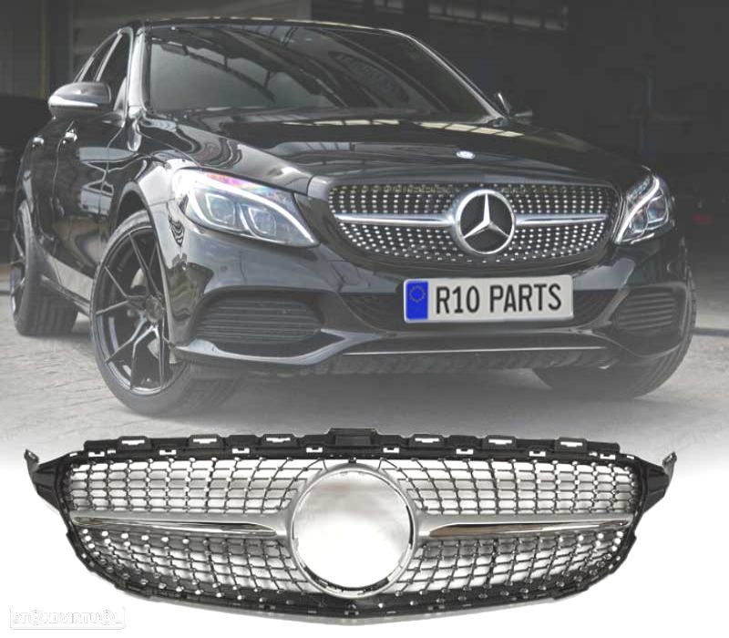 GRELHA DIANTEIRA PARA MERCEDES W205 AMG 14-18 LOOK DIAMOND SILVER - 1