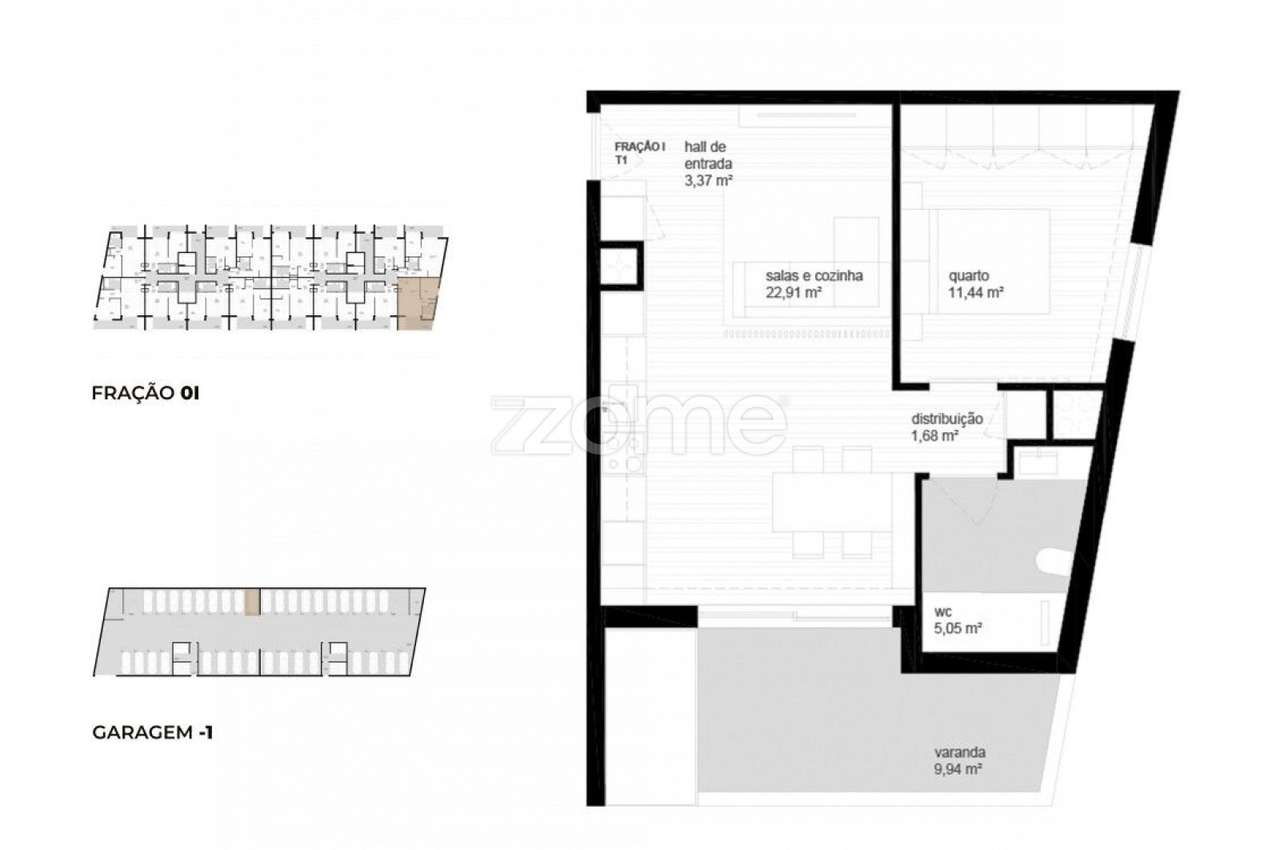 Apartamento T1 (0I) localizado no piso 0, com área total de 78.75 m2. - Grande imagem: 2/23