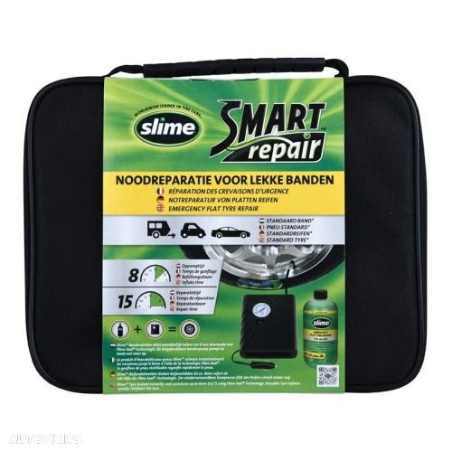 Kit Anti-Pana Slime Smart Repair 473ml + Compresor aer 12V pentru anvelope fara camera lichid reparatie pana instant - 2