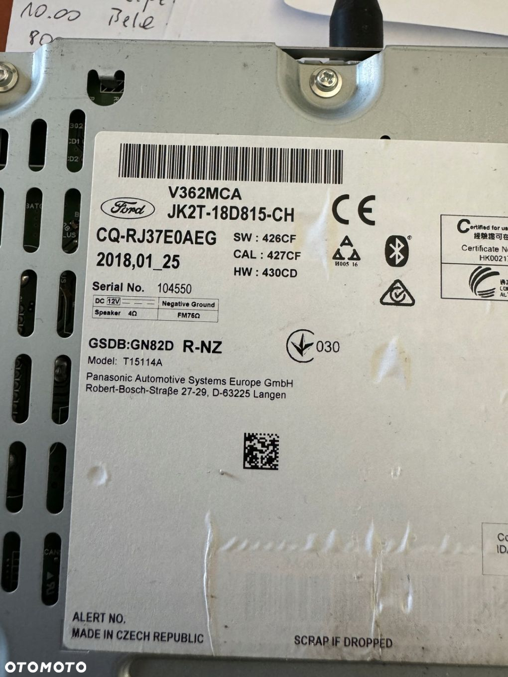 FORD TRANSIT CUSTOM LIFT RADIO BLUETOOTH EUROPA JK2T-18D815-CL - 3