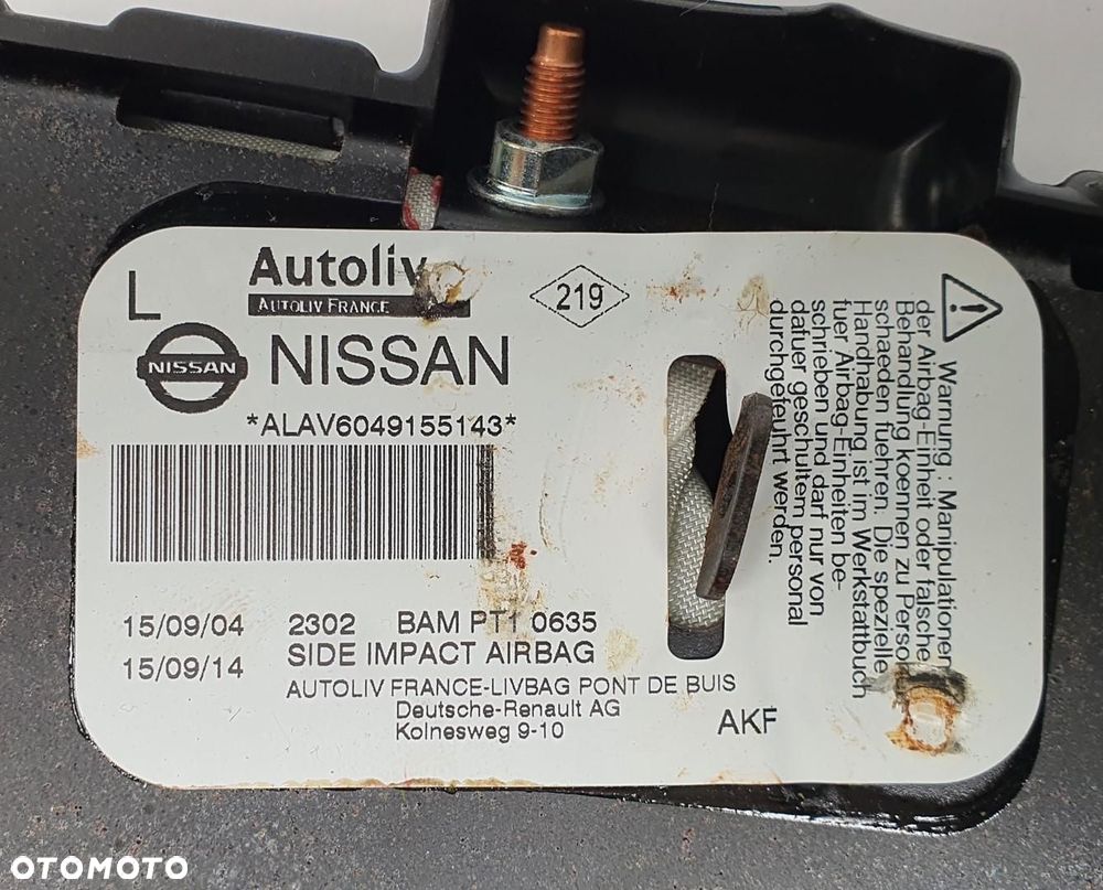 PODUSZKA AIRBAG FOTELA LEWA NISSAN PRIMERA P12 AV6049155143 - 4