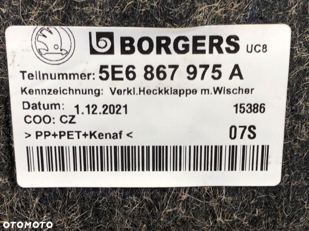 TAPICERKA KLAPY BAGAŻNIKA  SKODA OCTAVIA IV (NX3, NN3) 2020 - 2022 1.5 TSI 110 kW [150 KM] benzyna - 4