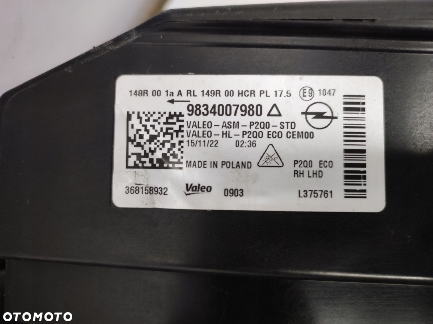 LAMPA PRZÓD PRZEDNIA PRAWA OPEL MOKKA B II 9834007980 EUROPA - 7