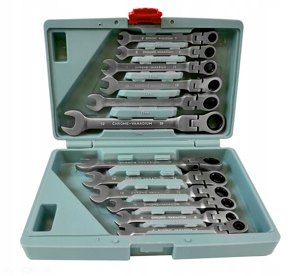KLUCZE PŁASKO OCZKOWE Z GRZECHOTKĄ ŁAMANE 8-19MM 12 SZTUK W WALIZCE ZESTAW - 3