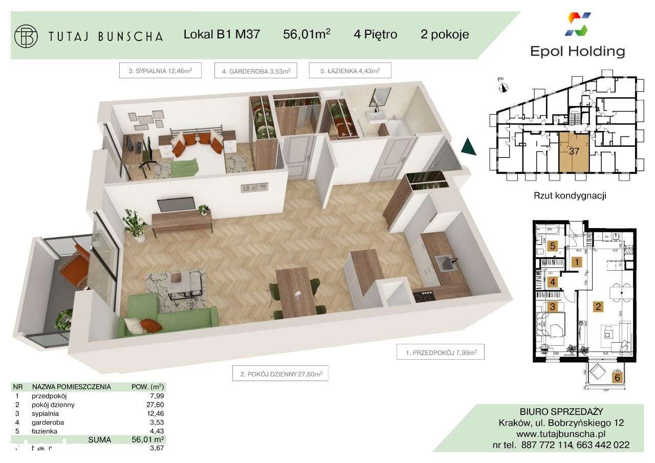 2-pokojowe mieszkanie 56 m2 + balkon 3 m2, Bezpośrednio