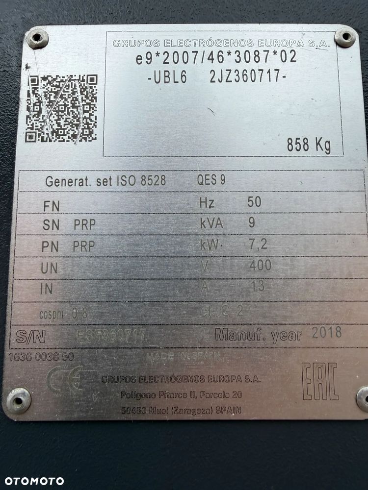 Atlas Copco QES 9 Agregat Prądotwórczy Generator prądu Wyciszony.  2018 rok. Silnik KUBOTA 3 cylindry. Agregat do pracy ciągłej. 2 x 400 VOLT oraz 230. Agregat w Bardzo ładnym stanie jak z Salonu. Sprowadzony z Norwegii. Agregat posiada bardzo dużo zabezpieczeń prądowych. Bezpieczna maszyna! Prądnica MECCALTE ECP3 1L4 najlepsza marka światowa! OKAZJA TANIO Profesjonalny przemysłowy sprzęt! Dokumenty inst. obsługi - 5