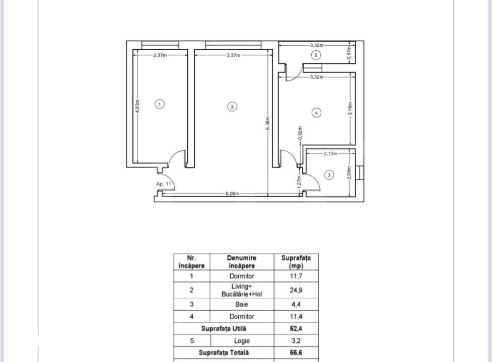 Apartament nou, 3 camere, 55,6 mp, Zona Ipotesti — fotografia 1