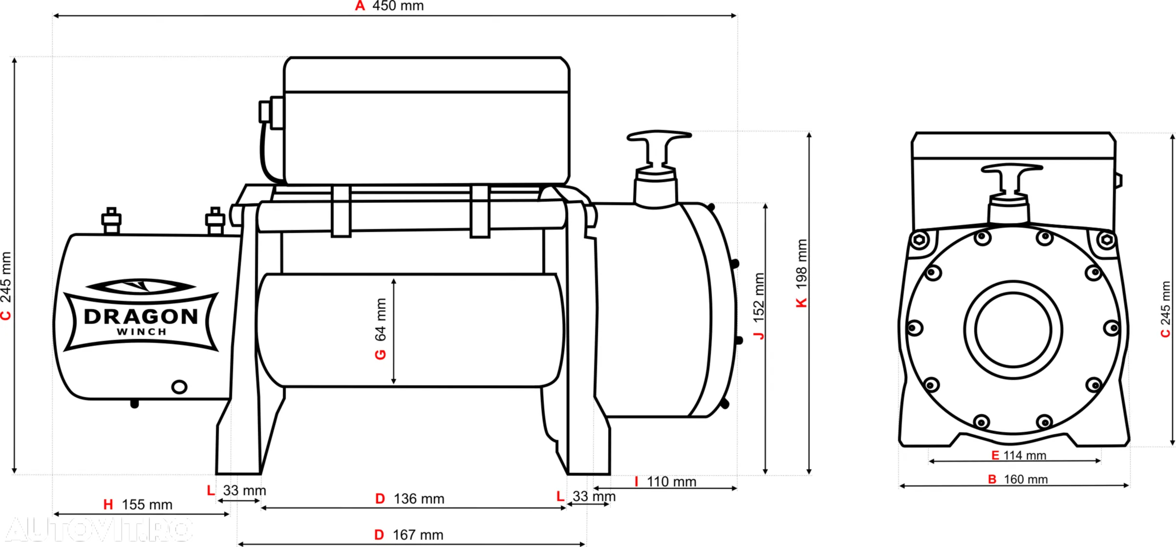 troliu electric scurt, DRAGON WINCH 10000 lbs (trage 4536 kg) - 3