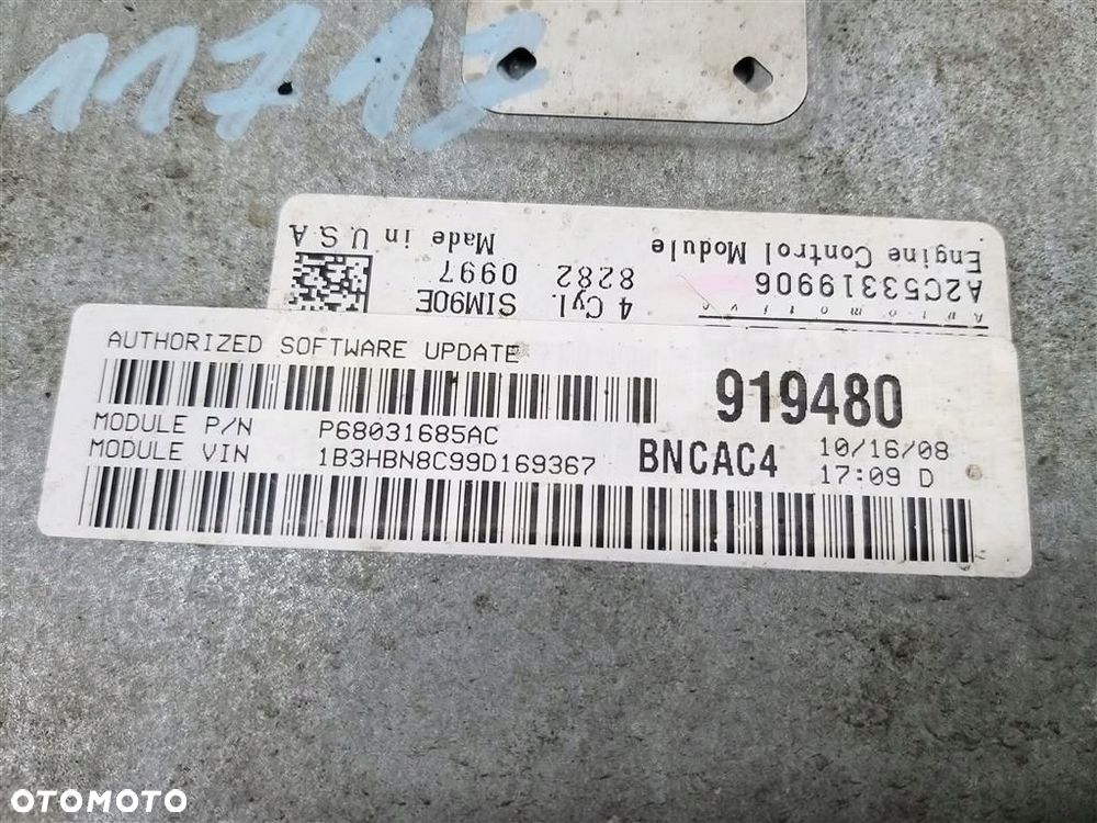 KOMPUTER STEROWNIK SILNIKA DODGE CALIBER 1,8 B 150 KM 07-12 R P68031685AC - 5