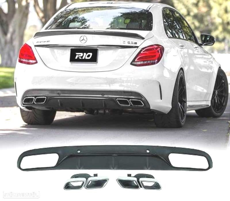 DIFUSOR TRASEIRO MERCEDES CLASE C W205 15- LOOK AMG C63 + PONTEIRAS ESCAPE - 1