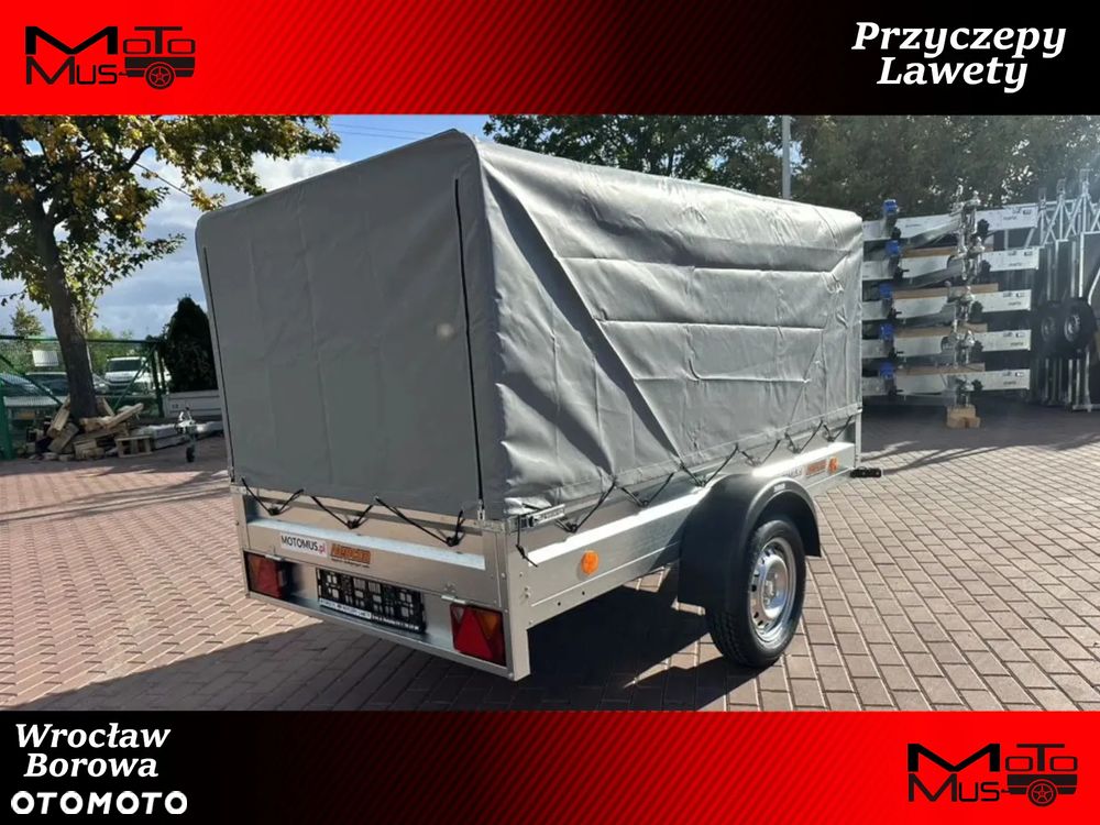 Neptun Przyczepa Neptun N7-236 PTW 236x129x30 + stelaż i plandeka H80 cm DMC 750 kg 1 osiowa funkcja uchyłu