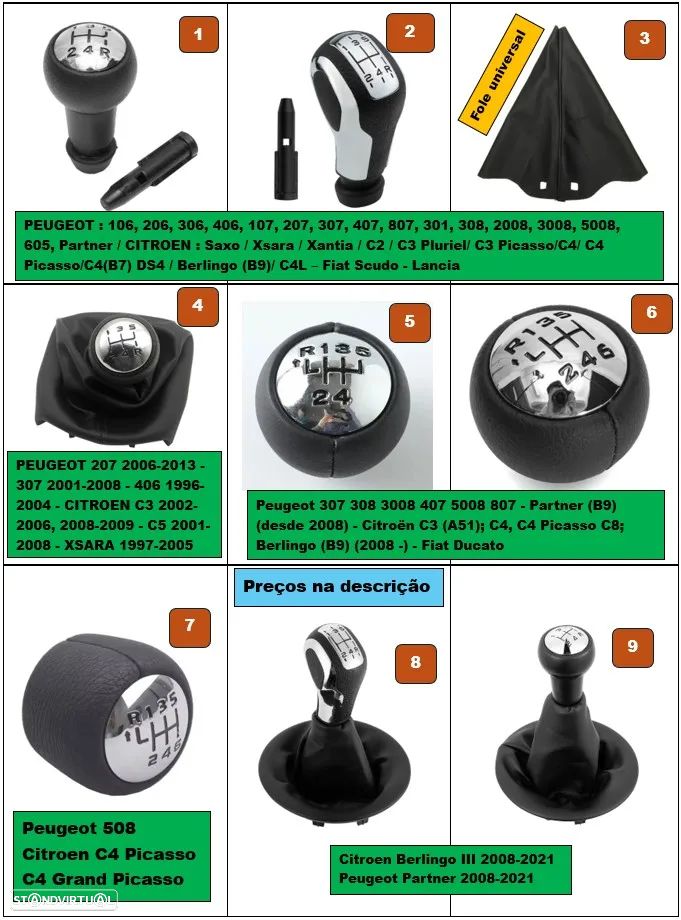 Manete Moca mudanças e fole Peugeot Citroen - 1