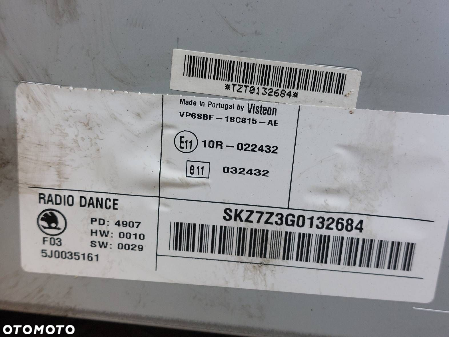 RADIO ODTWARZACZ SKODA FABIA II 5J0035161 VP6SBF-18C815-AE - 2
