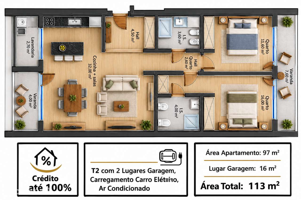 T2 com 2 Lugares de Garagem - Grande imagem: 2/2