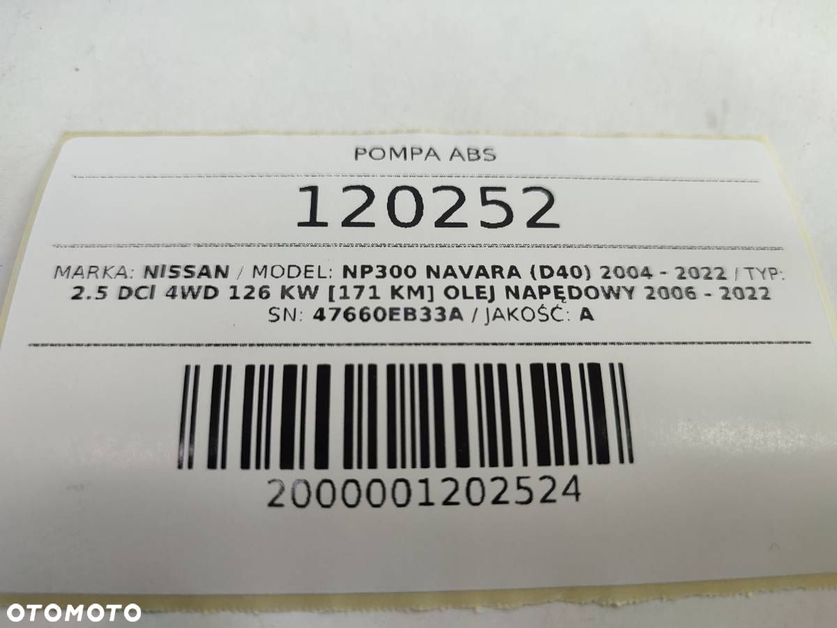 POMPA HAMULCOWA ABS NISSAN NAVARA III D40 2.5 DCI 47660EB33A - 8