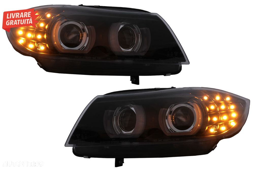 Faruri Xenon 3D Angel Eyes LED DRL BMW Seria 3 E90 E91 (2008-2011) Negru- livrare gratuita - 9