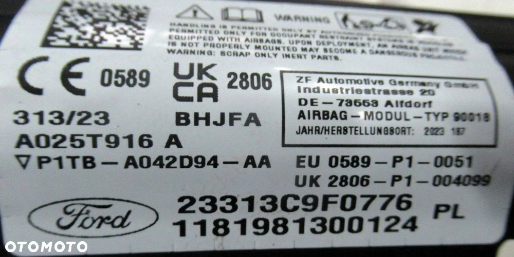 FORD PUMA MK2 ST-LINE KURTYNA AIRBAG PRAWA PRZÓD PRZEDNIA P1TB-A042D94-AA - 3