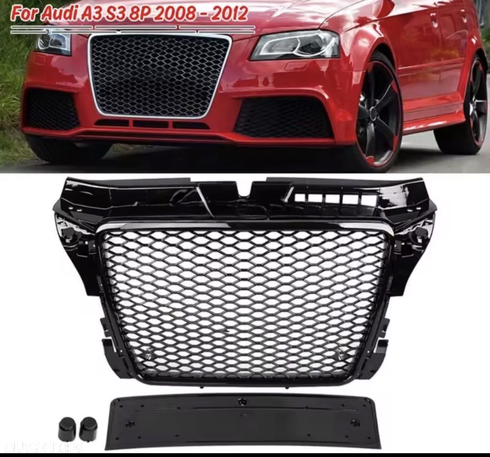 Grila Centrala Fagure Fara Sigla Logo Sport RS3 A3 8P Facelift FL 2008-2012 Negru Lucios Nou - 1