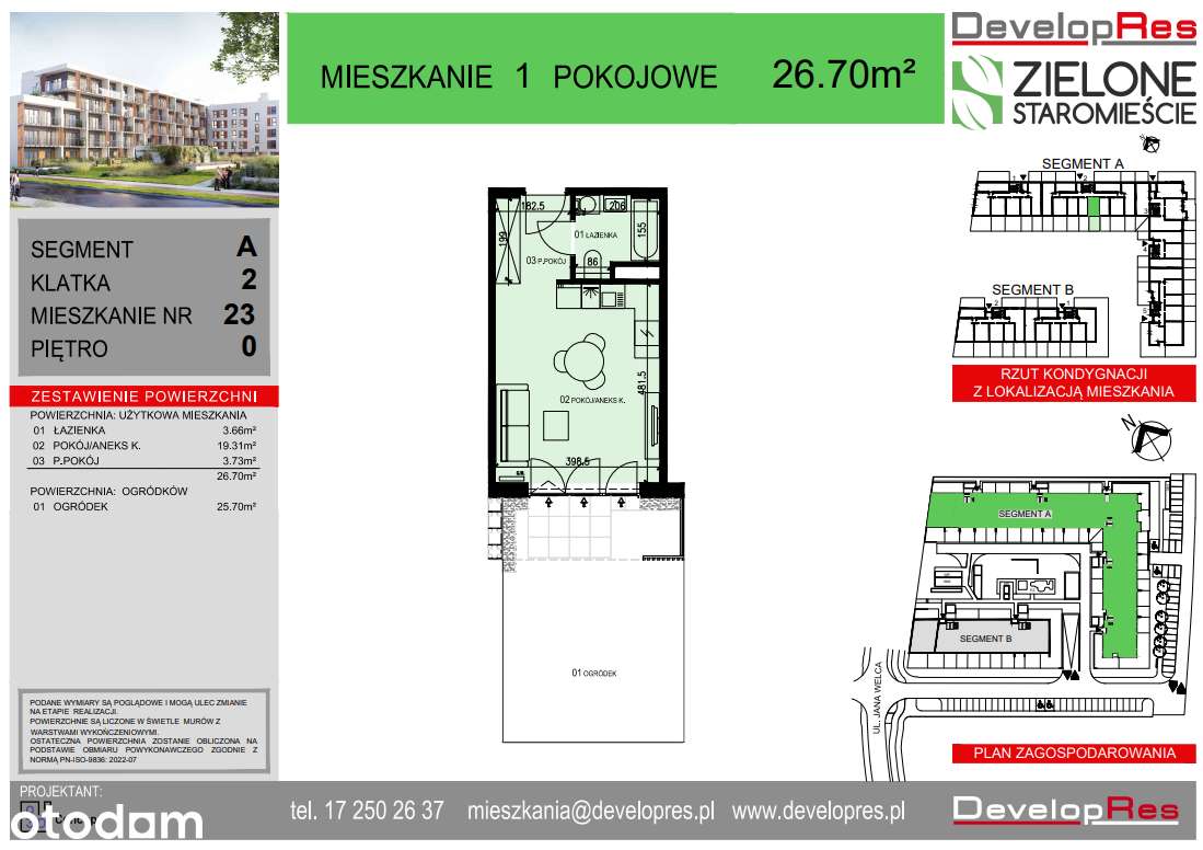Kawalerka 26,7 m² z ogrodem, parter, Zielone Staromieście