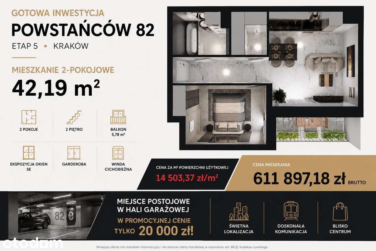 PROMOCYJNA CENA Nowoczesne 2-pokojowe mieszkanie z balkonem.