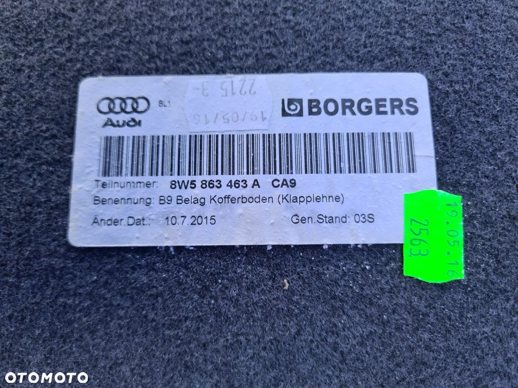 WYKŁADZINA podłoga bagażnika AUDI A4 B9 8W SEDAN oryginał tył - 6