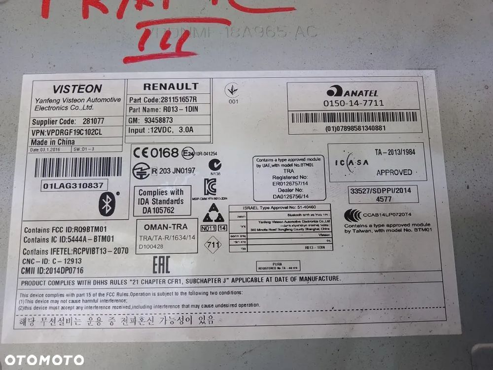 radio browse bluetooth usb vivaro b trafic iii talento 281151657r - 3