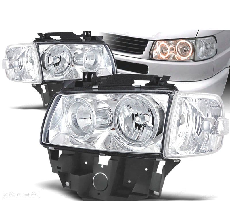 CONJUNTO DE FARÓIS PARA VOLKSWAGEN VW T4 MULTIVAN 96-03 ANGEL EYES CROMADOS - 1