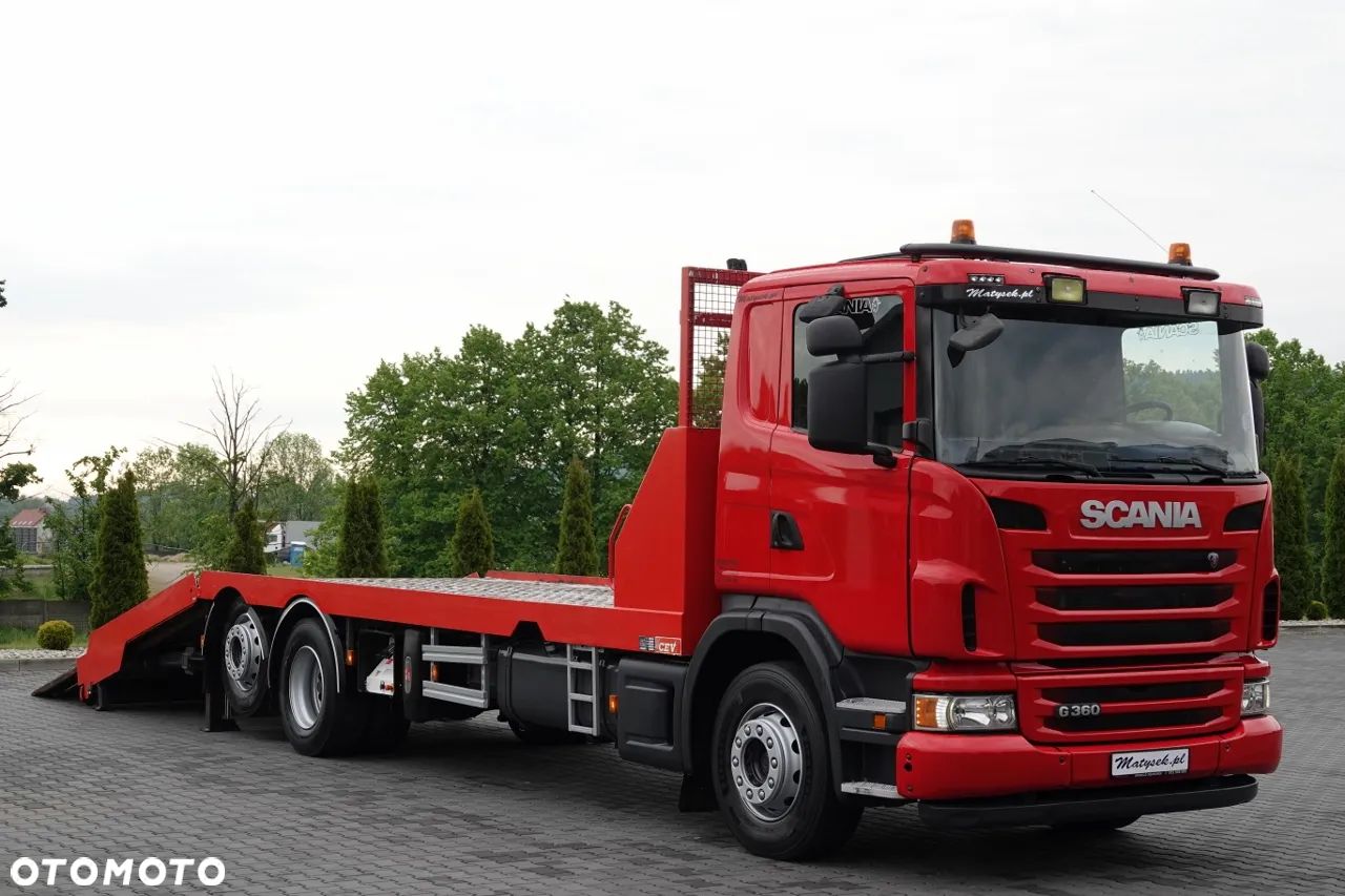 Scania G 360 / 6X2 / LAWETA / POMOC DROGOWA / OŚ SKRĘTNA I PODNOSZONA / NAJAZDY HYDRAULICZNE / WCIĄGARKA / SPROWADZONY - 1