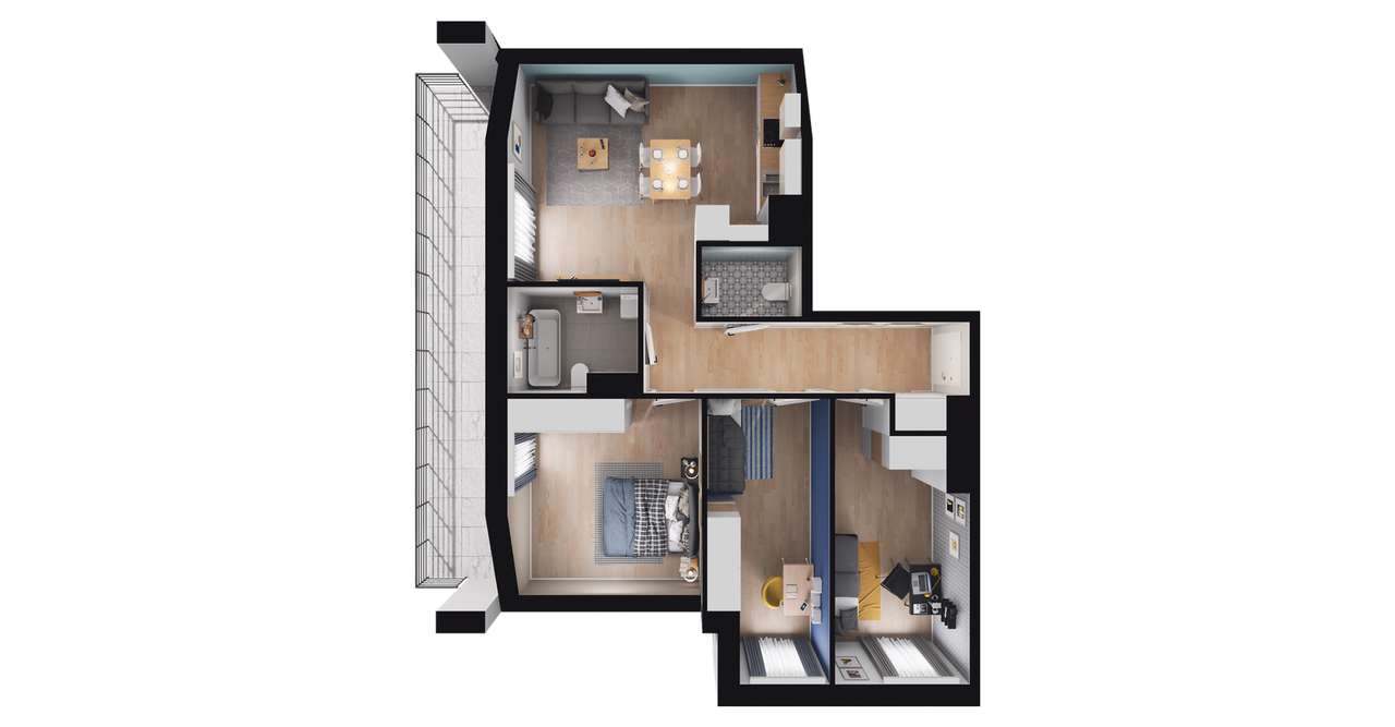 4-pokojowe mieszkanie 61m2 + balkon - Pełny obrazek: 2/15