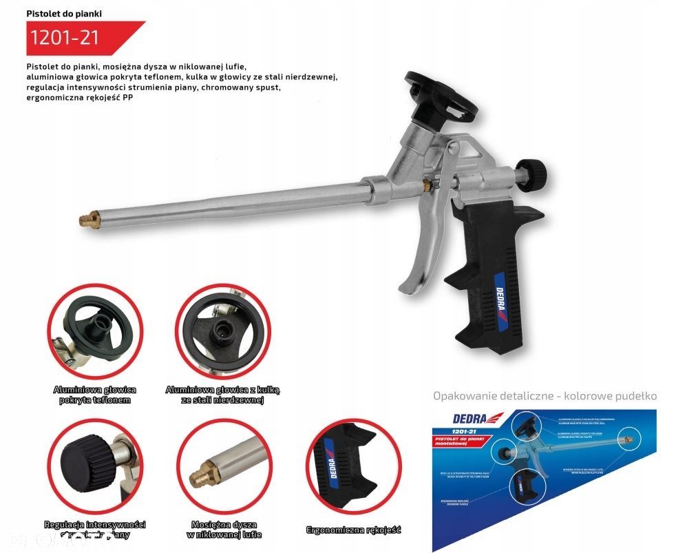 Pistolet do pianki montażowej, metalowy, mosiężna dysza - 2