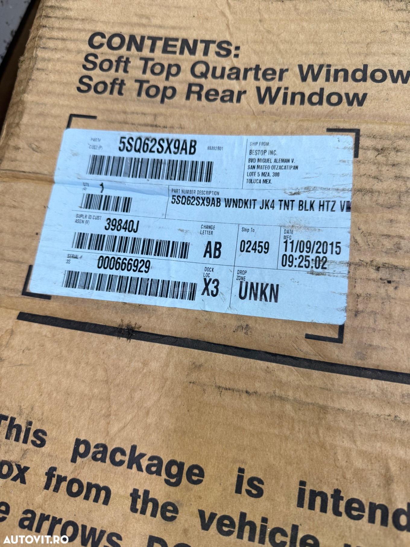 Soft top kit geamuri JEEP WRANGLER 4 usi an 2011-2018 cod 5SQ62SX9AB - 3