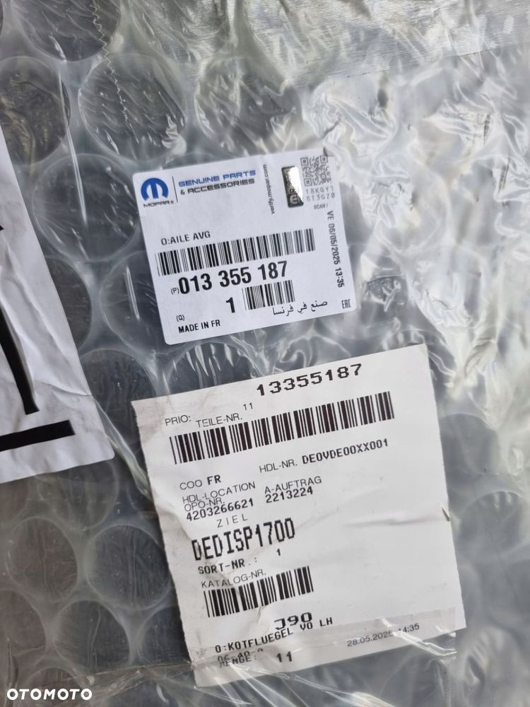 BŁOTNIK PRZEDNI LEWY OPEL ZAFIRA C 13355187 NOWY ORYGINAŁ - 13