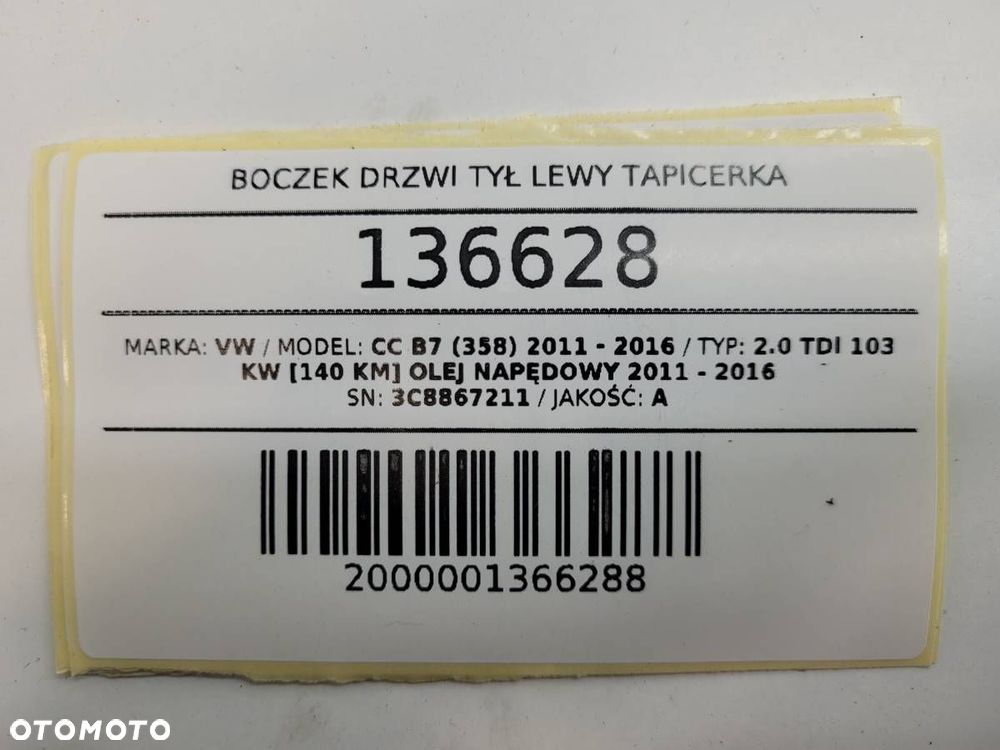BOCZEK DRZWI TYŁ LEWY TAPICERKA VW PASSAT CC B7 3C8867211 - 9