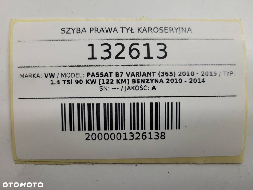 SZYBA PRAWA TYŁ KAROSERYJNA VW PASSAT B7 ORYGINAŁ - 10