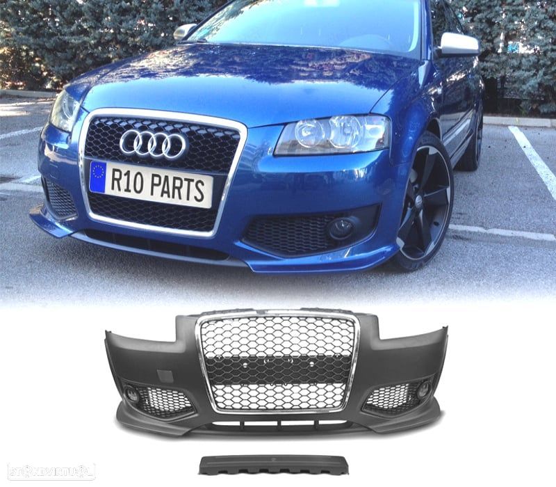 PARA-CHOQUES FRONTAL AUDI A3 8P 04-08 LOOK RS3 CROMADO PRETO - 1