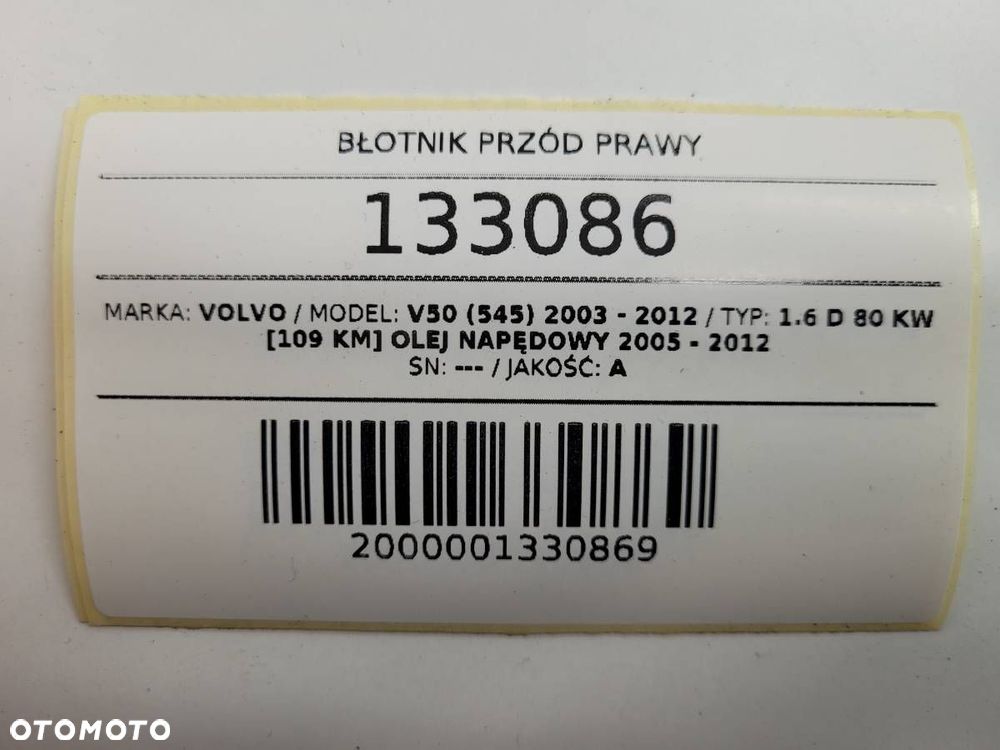 BŁOTNIK PRZÓD PRAWY VOLVO V50 545 ORYGINAŁ - 11