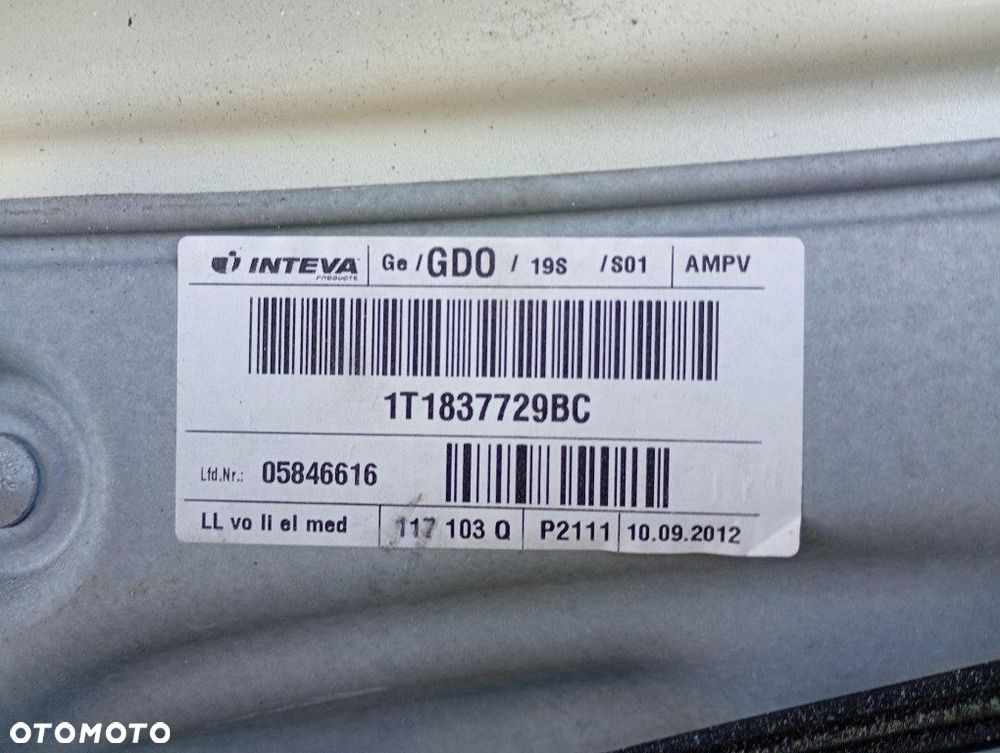 Podnośnik szyby lewy przód silniczek 1T1837729BC Vw Touran 2 II 10-15r - 2