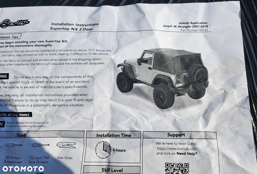 miękki dach Soft Top JEEP WRANGLER JK 2door 2007-2018 54722 Bestop 5471635 - 14