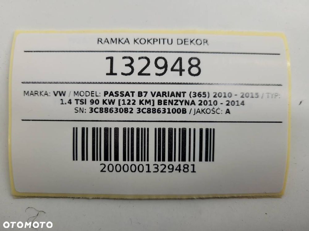 RAMKA KOKPITU DEKOR VW PASSAT B7 3C8863082  ORYGINAŁ - 8
