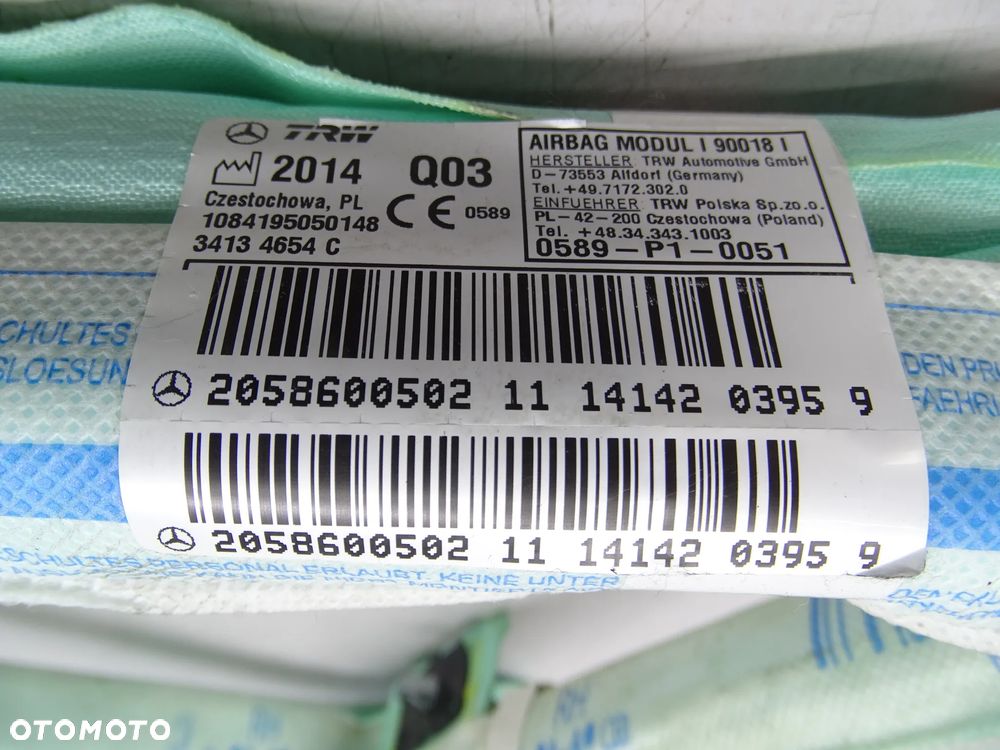 KURTYNA PODUSZKA  POWIETRZNA AIRBAG PRAWA MERCEDES W205 C KLASA A2058600502 ORGINAŁ - 3