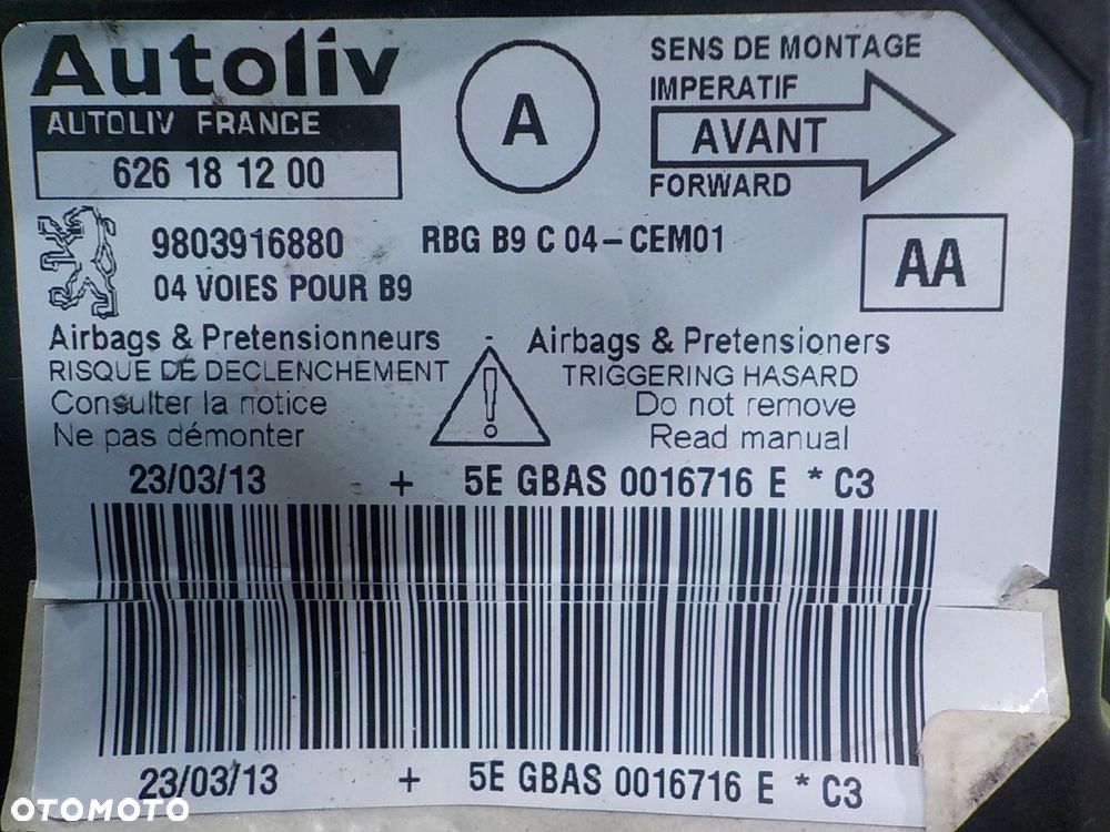 PARTNER II III LIFT I 1.6 HDI 13r modul sensor AIRBAG 9803916880 626181200 - 6