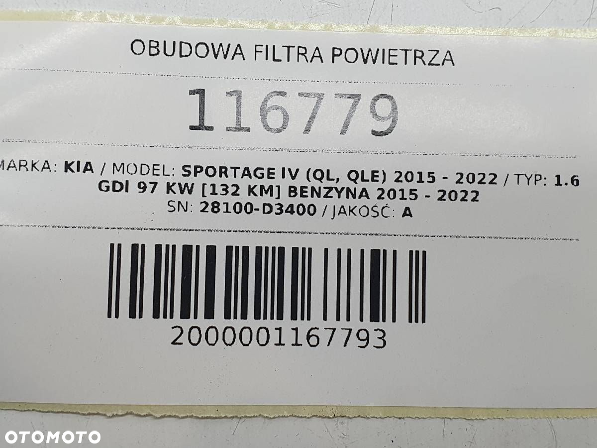 OBUDOWA FILTRA POWIETRZA KIA SPORTAGE IV 1.6 GDI 28100-D3400 - 9