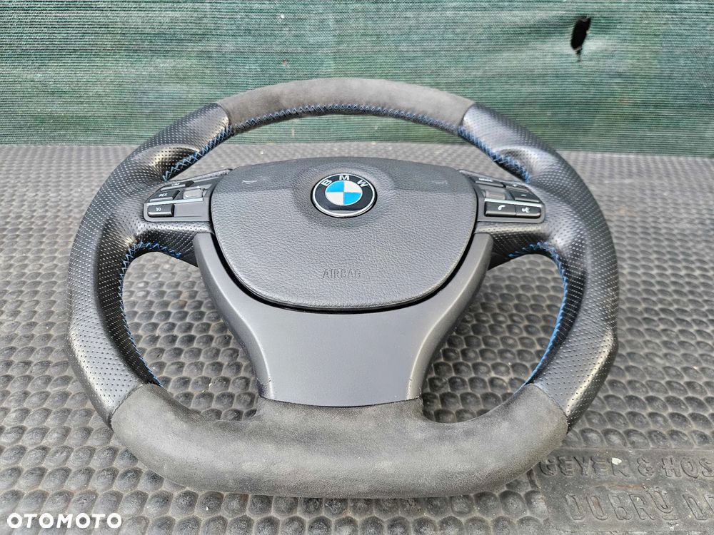 Kierownica Ścięta Trzy 3 Ramienna Pikowana Skóra Ancantara Multifunkcja Sterowanie AirBag Poduszka BMW 5 F10 F11 - 2