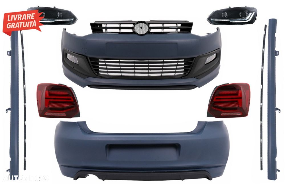 Pachet Exterior cu Faruri si Stopuri VW Polo 6R 6C (2009-2017) R-Line Design Semna- livrare gratuita - 1