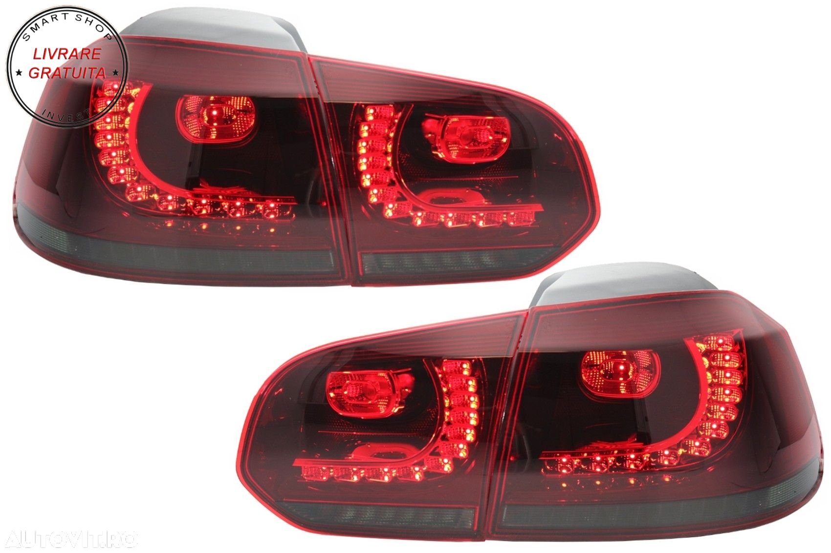 Stopuri Full LED VW Golf 6 VI (2008-2013) R20 Design Rosu Fumuriu cu Semnal Dinami- livrare gratuita - 5