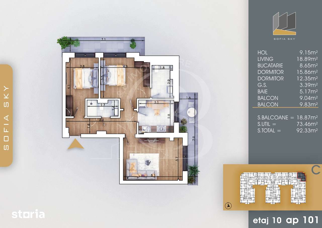 Interior view of Apartament 3 bedroom in Drumul Gura Ariesului