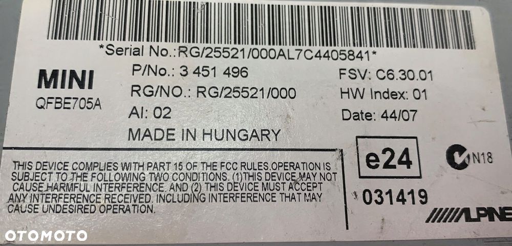 A305 MINI R56 EKRAN WYŚWIETLACZ LICZNIK ZEGARY EUROPA 3451496 - 8