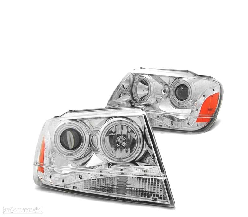 FARÓIS ANGEL EYES PARA JEEP GRAND CHEROKEE 99-05 CHROME CROMADO - 2