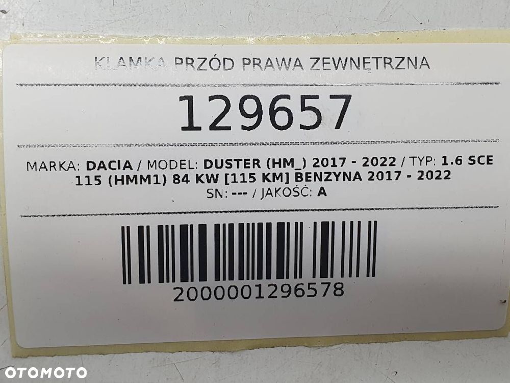 KLAMKA PRZÓD PRAWA ZEWNĘTRZNA DACIA DUSTER II EUROPA - 5