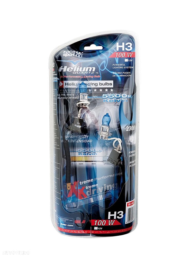 Set 2 becuri auto cu halogen pentru far Race Sport Helium Quartz H3 12V 100W Xenon Effect 5500K - 2